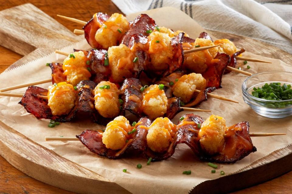 <p>Johnsonville</p><p>You can use sausage strips or bacon for this fun, kid-approved skewer recipe.</p><p><strong>Get the recipe: <a href="https://parade.com/1248527/kelli-acciardo/sausage-tater-tot-skewers/" rel="nofollow noopener" target="_blank" data-ylk="slk:Sausage Tater Tot Skewers;elm:context_link;itc:0;sec:content-canvas" class="link ">Sausage Tater Tot Skewers</a></strong></p>