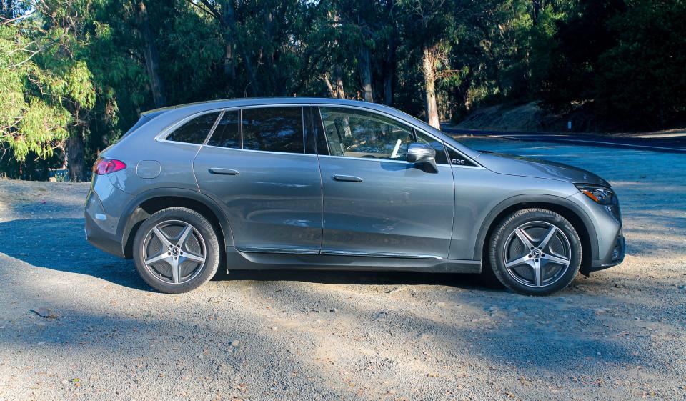 A gray Mercedes electric SUV. 