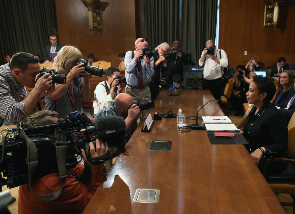 U.S. Attorney General Loretta Lynch (right) appears before the Senate Appropriations Committee hearing on Capitol Hill on May 7, 2015. The committee is hearing testimony on the Justice Department's budget request for fiscal year 2016. 