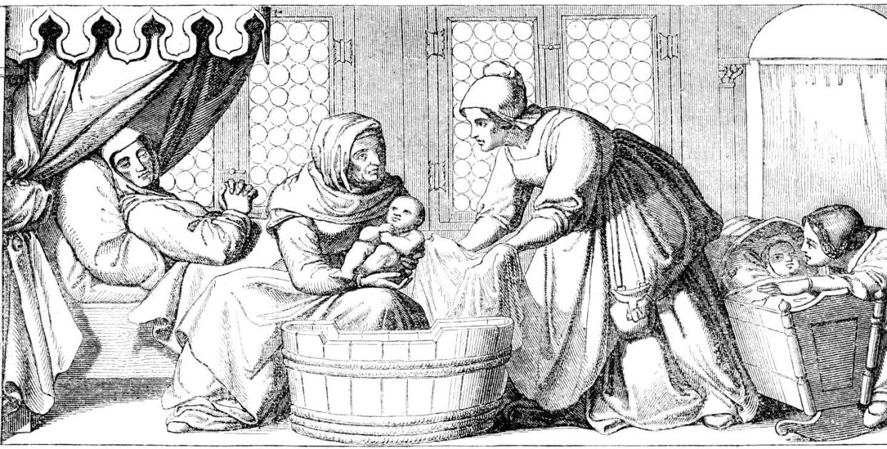 If you made it past early childhood, your chances got better to see your golden years. <a href="https://www.gettyimages.com/detail/illustration/midwife-bathing-newborn-after-birth-in-royalty-free-illustration/1039652044" rel="nofollow noopener" target="_blank" data-ylk="slk:Grafissimo/DigitalVision Vectors via Getty Images;elm:context_link;itc:0;sec:content-canvas" class="link ">Grafissimo/DigitalVision Vectors via Getty Images</a>