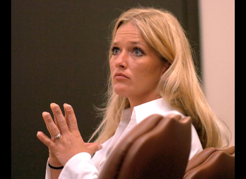 Carrie McCandless listens during her sentencing hearing at Larimer County Justice Center for an inappropriate sexual relationship with a student at Brighton Charter High School, where she was a teacher, Friday, June 8, 2007, in Fort Collins, Colorado. McCandless was taken to custody by a Larimer County sheriff's deputy after being sentenced to 45 days in jail, five years on probation and a four-year deferred sentence. In May of 2011, McCandless was sentenced to 60 days in jail for a parole violation after she tested positive for morphine. (AP Photo/Sherri Barber, Pool)