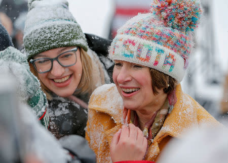 U.S. Senator Amy Klobuchar greets a supporter after announcing her candidacy for the 2020 Democratic presidential nomination in Minneapolis, Minnesota, U.S., February 10, 2019. REUTERS/Eric Miller