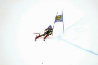 United States' Mikaela Shiffrin competes in an alpine ski, women's World Cup giant slalom, in Lienz, Austria, Saturday, Dec. 28, 2019. (AP Photo/Marco Trovati)