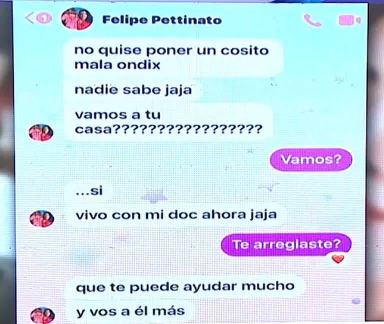 Los supuestos chats de Felipe Pettinato hablando sobre Melchor Rodrigo (Foto: Captura de video)