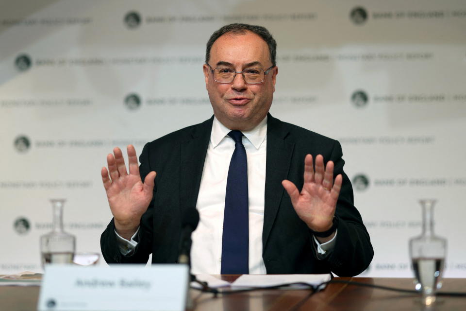 Governor of the Bank of England Andrew Bailey speaks during a news conference at Bank of England in London, Britain February 3, 2022. Dan Kitwood/Pool via REUTERS