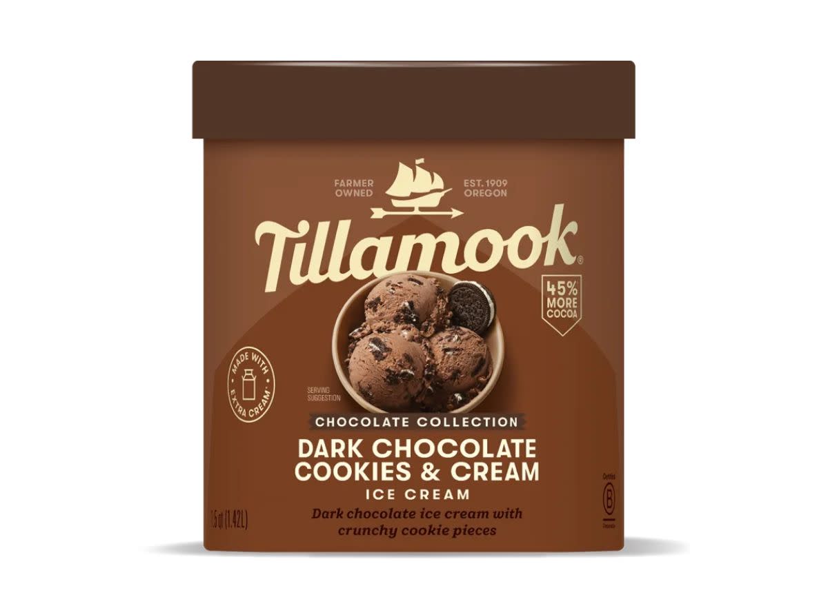 carton of Tillamook dark chocolate ice cream
