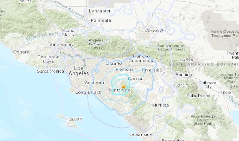 An earthquake with a preliminary magnitude of 4.1 struck Wednesday afternoon near Corona in Riverside County, according to the U.S. Geological Survey
