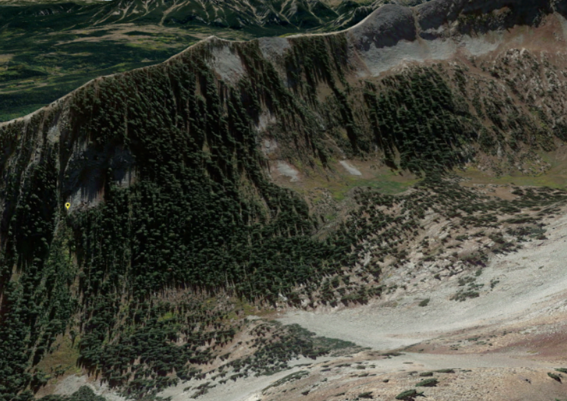 A yellow pin marks the area where a skier died after an avalanche on Feb. 11, 2024 in the Anthracite Rang of Colorado southwest of Crested Butte, the Colorado Avalanche Information Center reported.