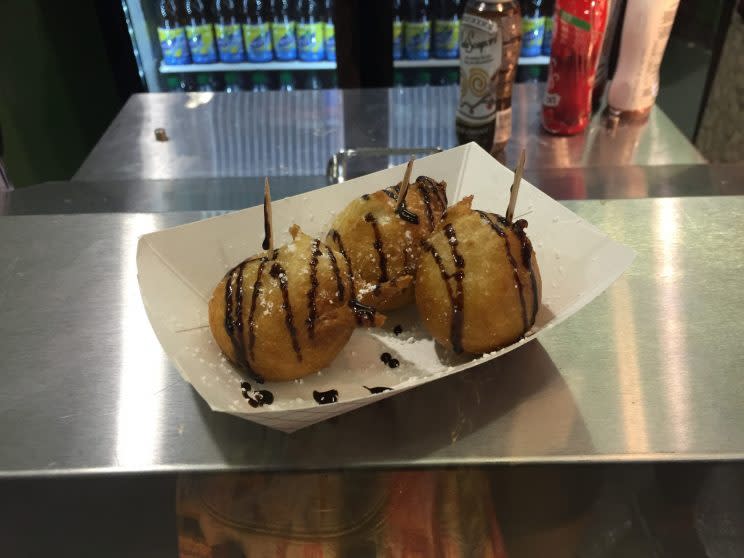 Chocolate Chip Cookie Dough balls with chocolate sauce from Cookie Dough Me! at the CNE. (Tori Floyd)