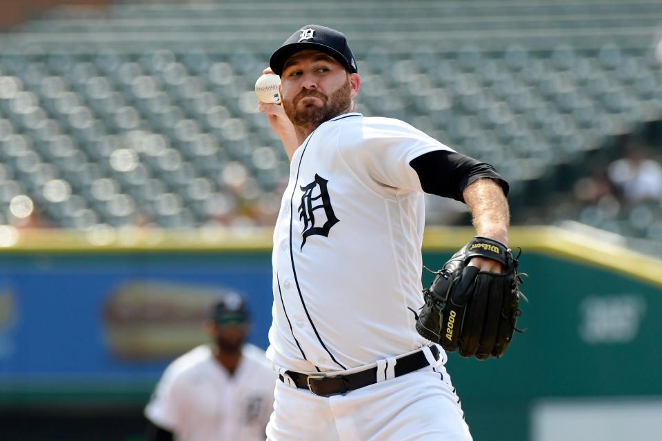 Tigers starting pitcher Drew Hutchison throws against the White Sox in the first inning Sunday, Sept. 18, 2022, in Detroit.