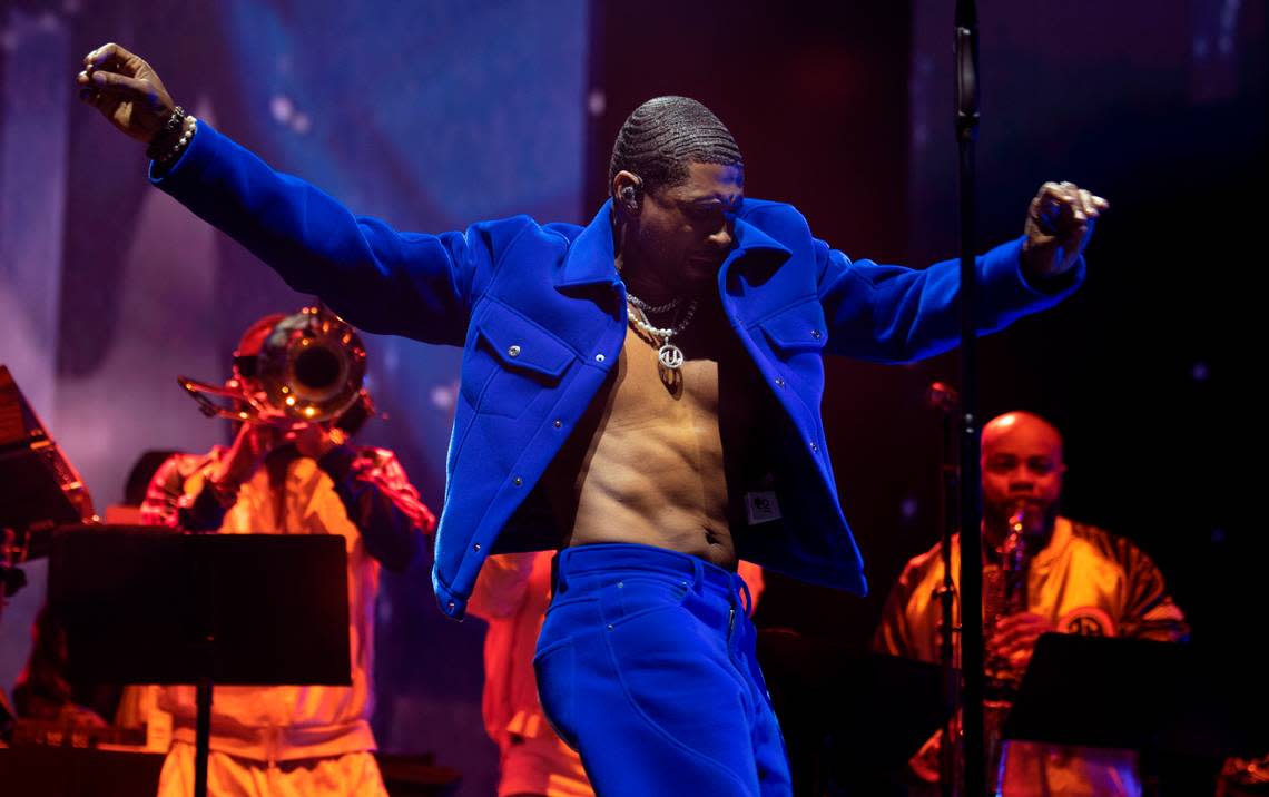 Usher headlines the Saturday night session of the Dreamville Festival in Raleigh, N.C., Saturday, April 1, 2023.