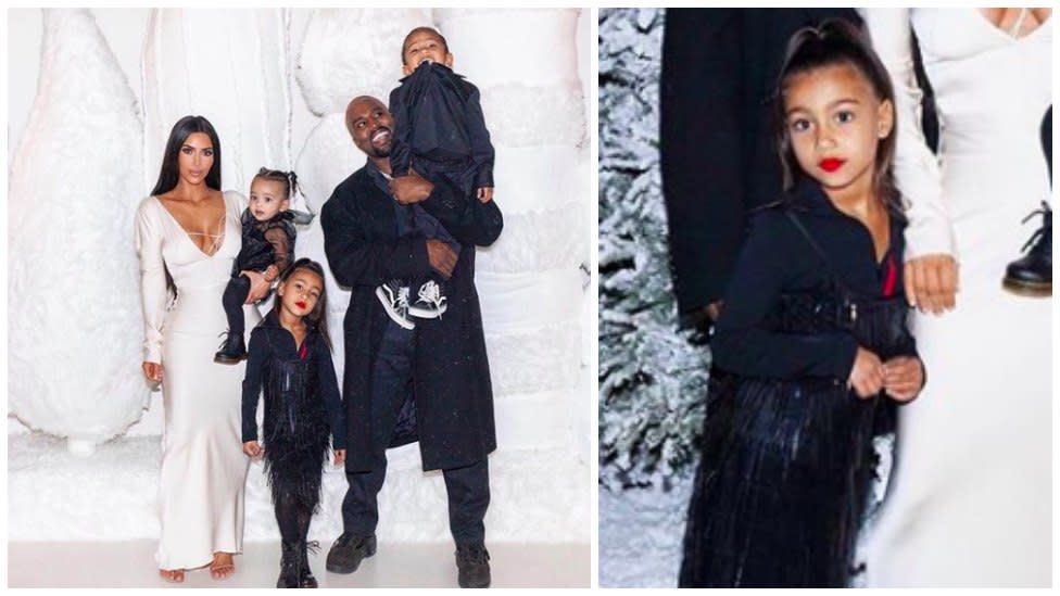 Kim Kardashian sparked outrage after sharing pictures of her little girl wearing red lipstick for Christmas. (Photo: Instagram via Kim Kardashian)