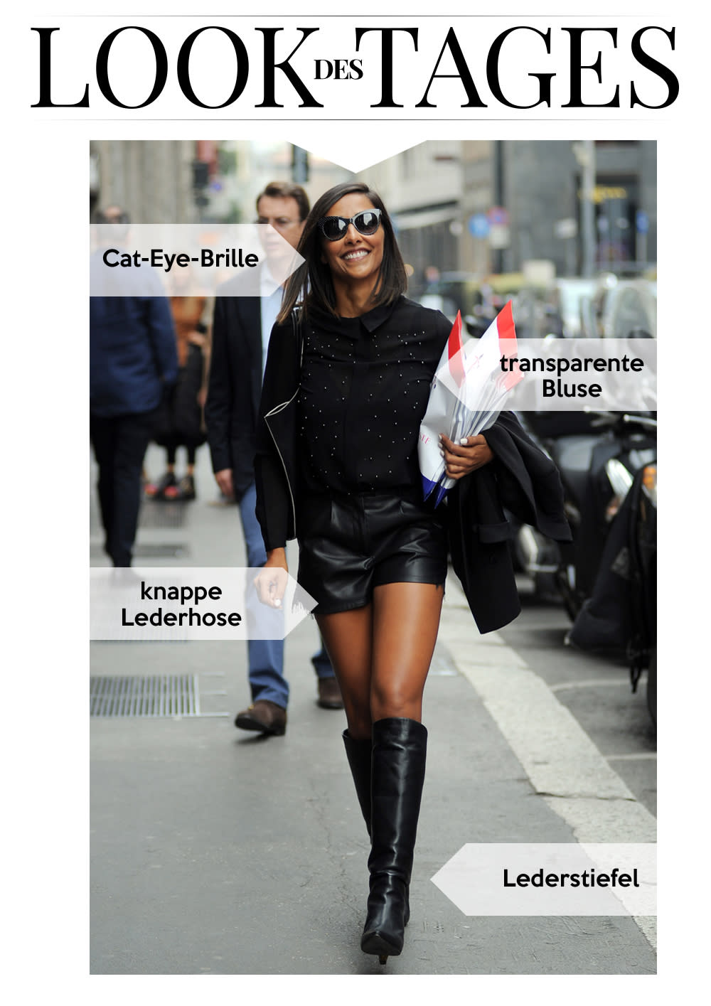 Model Juliana Moreira kombinierte Lederstiefel und -shorts. (Bild: Splash News)