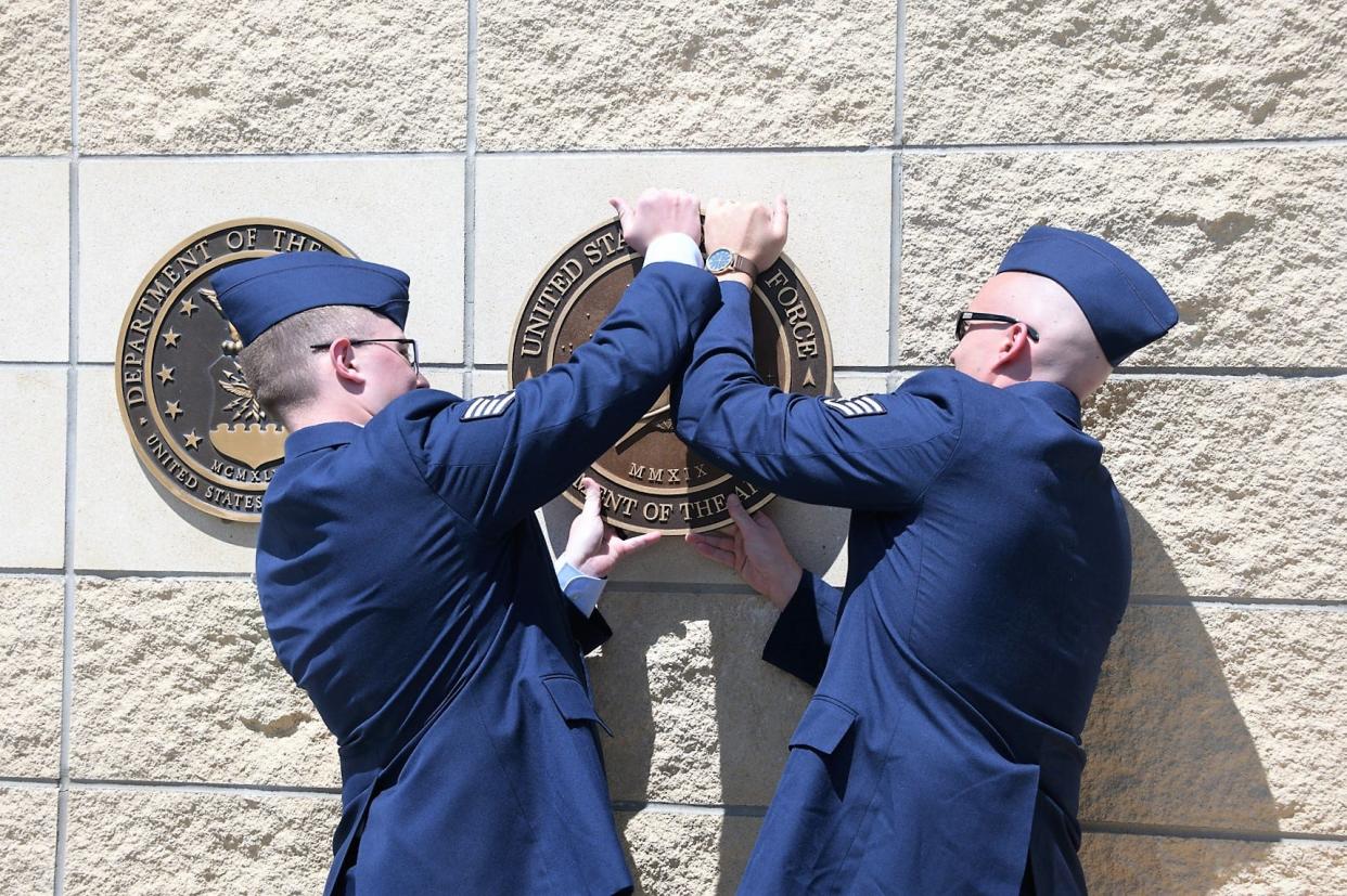 Guardians affixed the seal of the newest military service to the wall during the United States Space Force emblem unveiling ceremony held at the Montana Veterans Memorial on June 27.