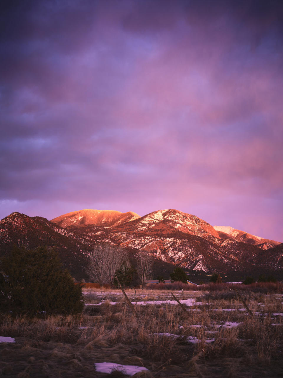 A pink sunset in Taos, New Mexico.