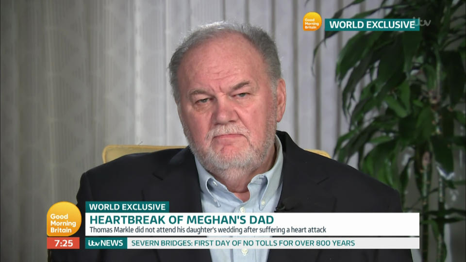 Thomas Markle talks to Piers and Susanna about wanting a relationship with his daughter Meghan, Duchess of Sussex on 'Good Morning Britain'. 