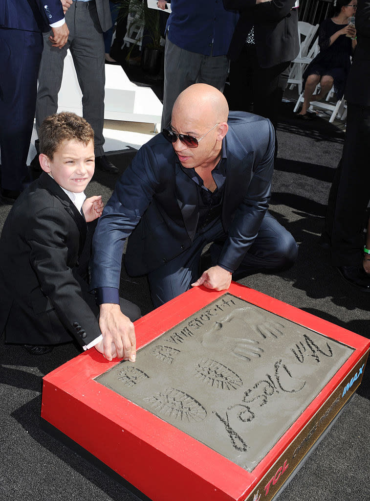 Vin Diesel and son Vincent Sinclair Diesel attend Vin Diesel's Hand and Footprint Ceremony