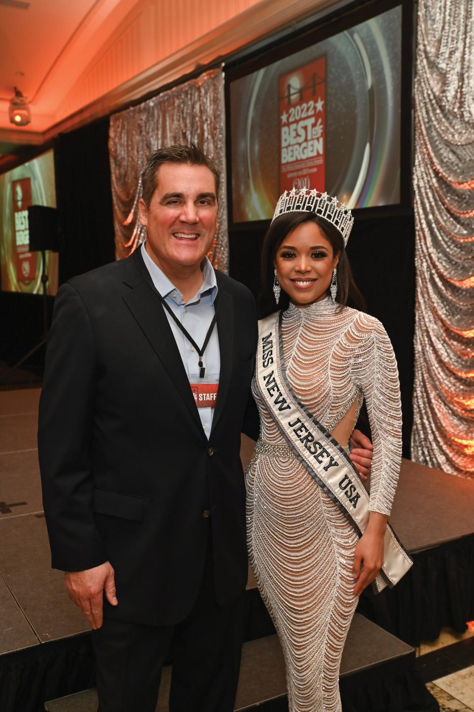 (201) Magazine's content and creative director John Flynn poses with Miss New Jersey, USA 2021 and  Fair Lawn resident Celinda Ortega at the first annual Best of Bergen Gala on March 9, 2022.