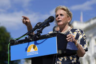 Rep. Debbie Dingell, D-Mich., speaks at a Congressional Progressive Caucus news conference as the House meets to consider the Inflation Reduction Act, Friday, Aug. 12, 2022, on Capitol Hill in Washington. (AP Photo/Patrick Semansky)