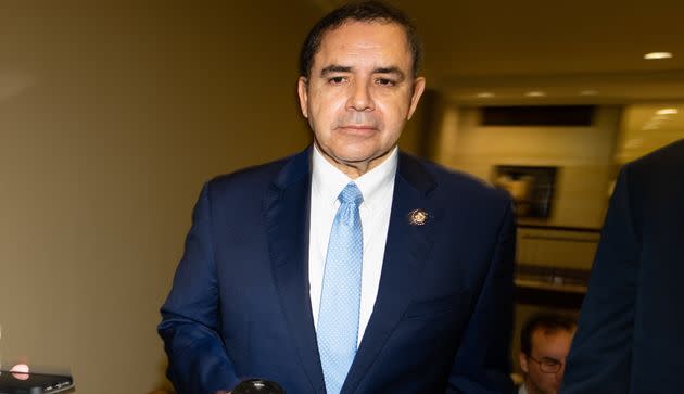 Rep. Henry Cuellar (D-Texas) leaves the House Democrats' caucus meeting at the Capitol on Oct. 3, 2023. House leaders continue to back him despite an FBI raid and an indictment.