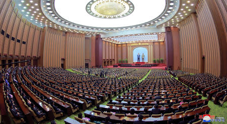 General view of the 14th Supreme People's Assembly of the Democratic People's Republic of Korea held at the Mansudae Assembly Hall in Pyongyang April 11, 2019 photo released on April 12, 2019 by North Korea's Korean Central News Agency (KCNA). KCNA via REUTERS