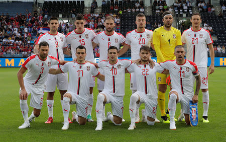 FILE PHOTO - International Friendly - Serbia vs Bolivia - Merkur-Arena, Graz, Austria - June 9, 2018 Serbia players pose for a team group photo before the match REUTERS/Heinz-Peter Bader