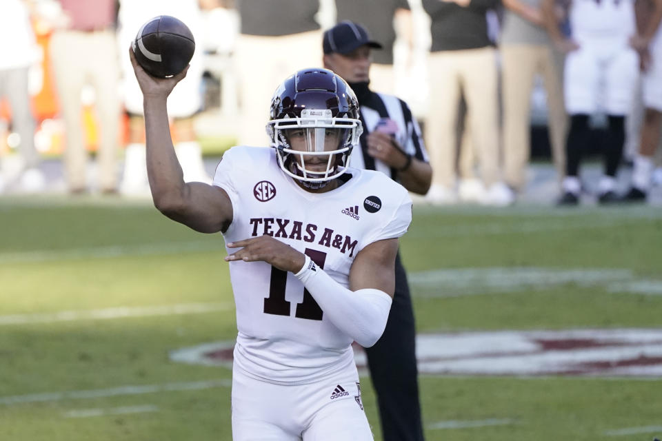 Texas A&M quarterback Kellen Mond is talented but inconsistent. (AP Photo/Rogelio V. Solis)