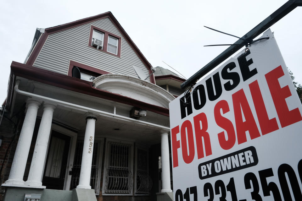 NEW YORK, NEW YORK - MARCH 31: A home stands for sale in a Brooklyn neighborhood with a limited supply of single family homes on March 31, 2021 in New York City. As Americans increasingly look for larger spaces now that many are working and educating their children from home, prices of homes have risen an estimated 16% as supply can't meet demand. The number of homes for sale stands at a record low, with only a two-month supply at the current pace of sales.  (Photo by Spencer Platt/Getty Images)