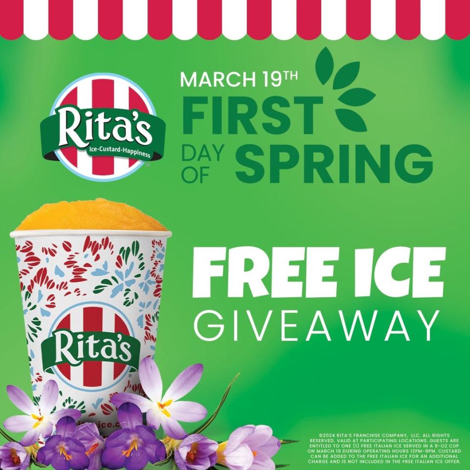 The iconic frozen treats destination Rita's Italian Ice & Frozen Custard is inviting guests to celebrate the first day of Spring this Tuesday, March 19, 2024, for a free Rita’s Italian Ice giveaway.