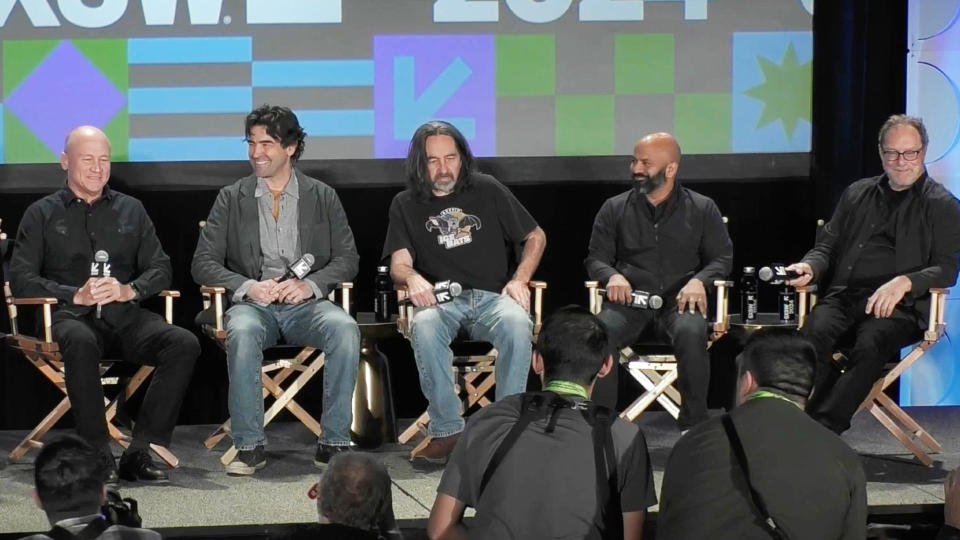 (L-R): Mike Judge, Ron Livingston, David Herman, Ajay Naidu and Stephen Root