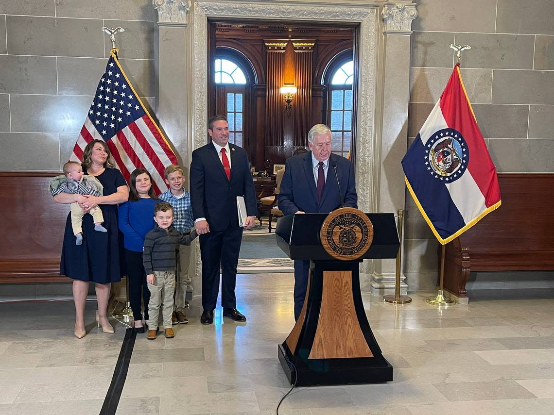 Missouri Gov. Mike Parson announces the selection of Andrew Bailey, the governor’s general counsel, as the state’s next attorney general. Bailey will take over for Senator-elect Eric Schmitt. 