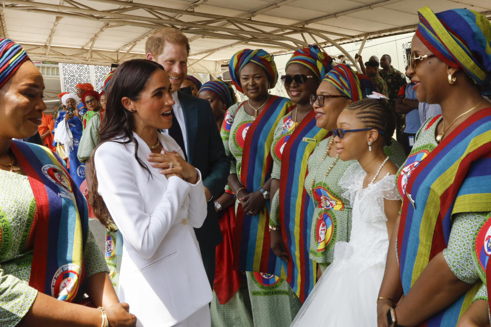 Prince Harry, Duke of Sussex and Meghan, Duchess of Sussex meet with the Chief of Defence Staff of Nigeria at the Defence Headquarters in Abuja on May 10, 2024 in Abuja, Nigeria.