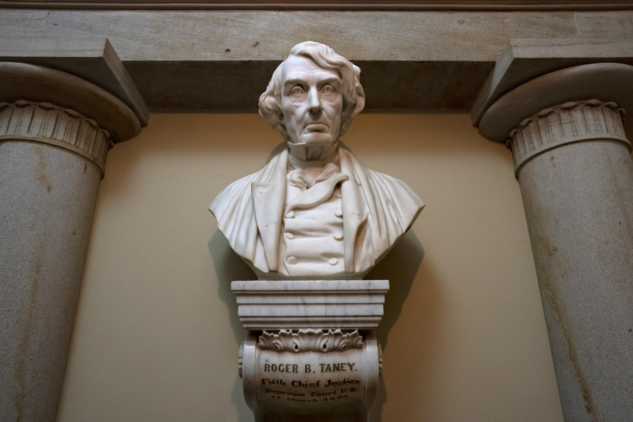 A marble bust of Chief Justice Roger Taney
