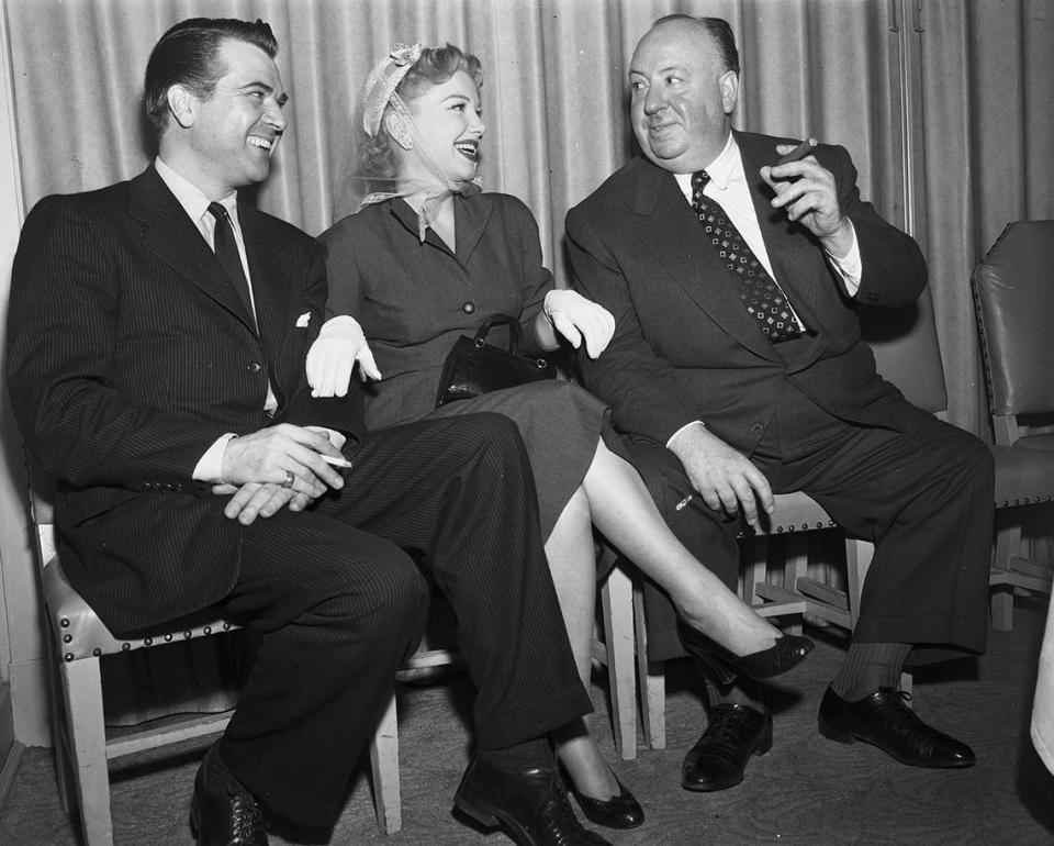 March 4, 1953: Stars of “I Confess,” Roger Dann and Anne Baxter, are kept laughing on their visit to Fort Worth by director Alfred Hitchcock’s humorous comments on movie-making. Fort Worth Star-Telegram archives/UT Arlington Special Collections