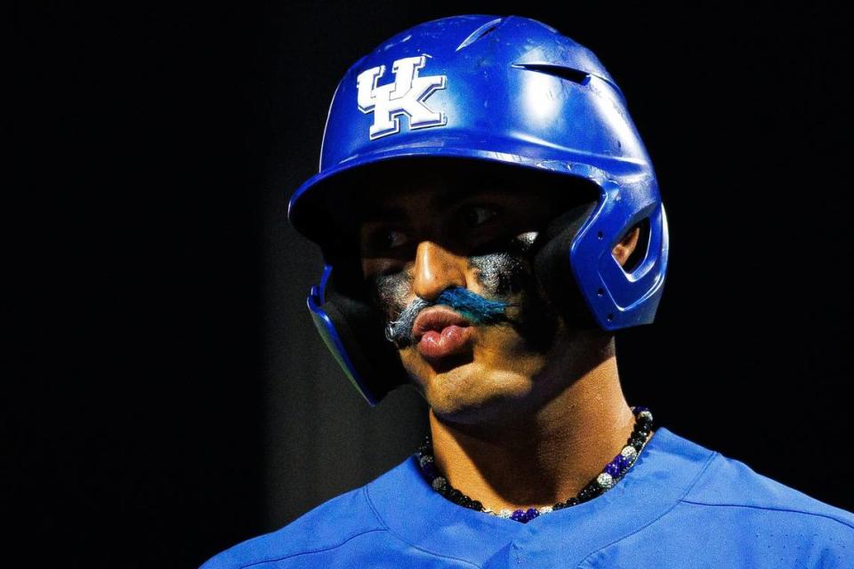 Designated hitter Nick Lopez has drawn attention for his trademark handlebar mustache as well as his hitting prowess.