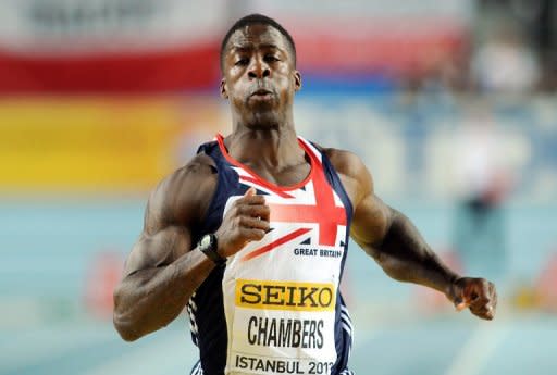 Britain's Dwain Chambers competes in the men's 60m semi-final at the World Indoor Athletics Championships in Istanbul on March 10. The chairman of the British Olympic Association, Colin Moynihan, urged the Court of Arbitration for Sport to reject a challenge to their policy of a lifetime Olympics ban for drugs cheats. If the challenge succeeds Chambers could be eligible for this year's Olympics