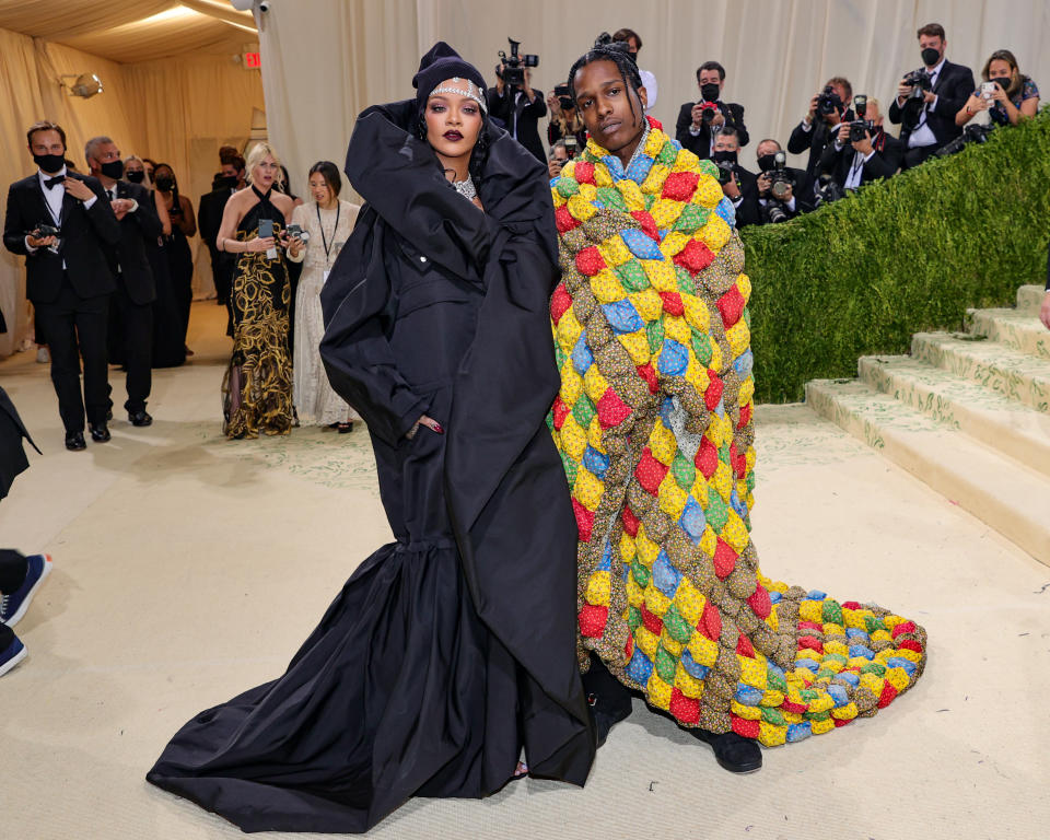Rihanna and A$AP Rocky attend The 2021 Met Gala Celebrating In America: A Lexicon Of Fashion at Metropolitan Museum of Art on September 13, 2021 in New York City.