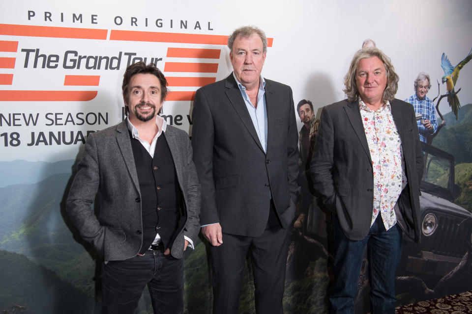LONDON, ENGLAND - JANUARY 15: (L-R) Richard Hammond, Jeremy Clarkson and James May attend a screening of 'The Grand Tour' season 3 held at The Brewery on January 15, 2019 in London, England. (Photo by Jeff Spicer/WireImage)