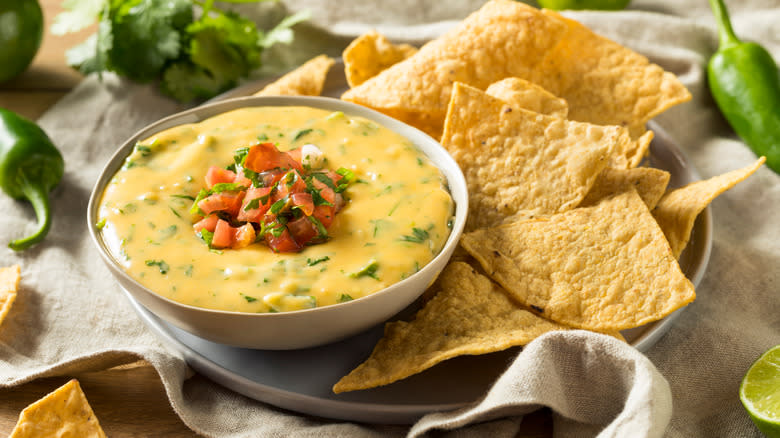 Tortilla chips with queso