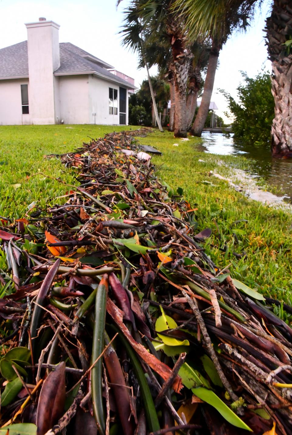 People with riverfront property in Cocoa Beach were left with piles of flotsam on their lawns, left over from the storm.