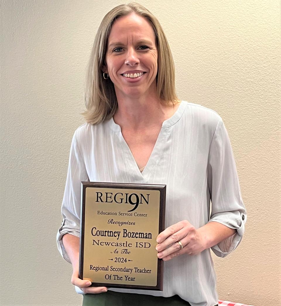 Courtney Bozeman of Newcastle ISD was named the 2024 Region 9 Secondary Teacher of the Year on Wednesday, Aug. 2, 2023.
