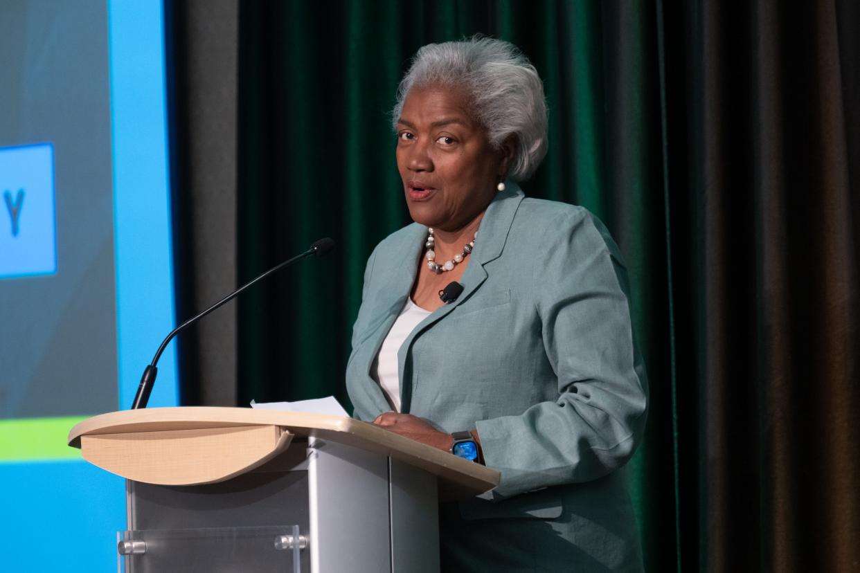 Donna Brazile, chair of the Fulbright scholars program and former political strategist, talks at the fourth annual 'Gather – Conversations to Inspire' event on Tuesday at Colorado State University in Fort Collins.