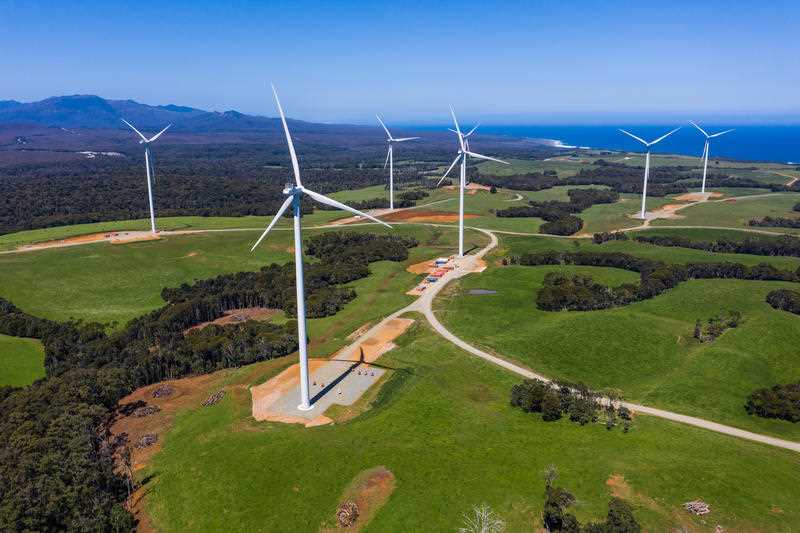 A wind farm in Tasmania is pictured.