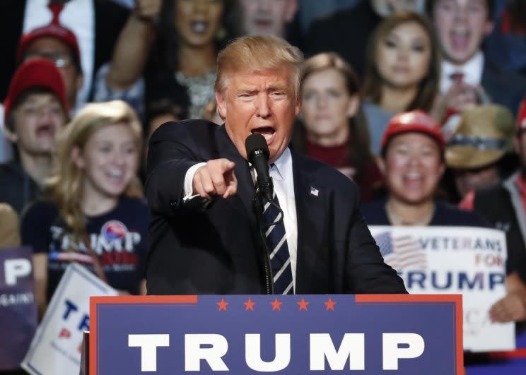 Donald Trump speaks at a campaign rally in Grand Rapids, Mich. (Photo: Paul Sancya/AP)