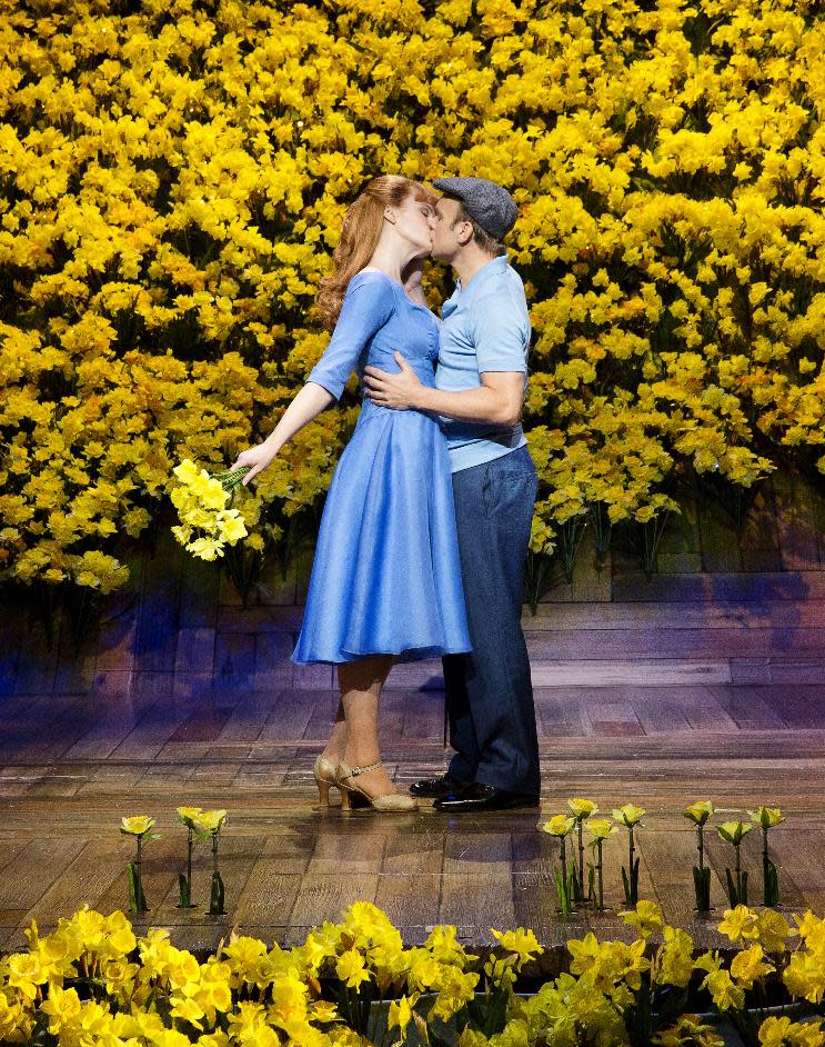 This undated publicity photo released by The Hartman Group shows Kate Baldwin, left, and Norbert Leo Butz in "Big Fish," at the Neil Simon Theatre in New York. (AP Photo/The Hartman Group, Paul Kolnik)