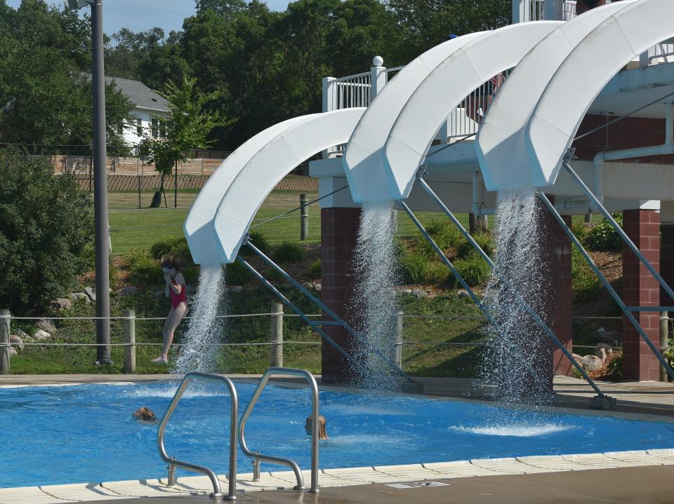 Kids enjoy the water slide at the Terrace Park Family Aquatic Center on Tuesday, Aug. 2, 2022. Tuesday had the hottest temperatures recorded since 1995 with the mercury reaching 105 degrees at the Sioux Falls Airport.