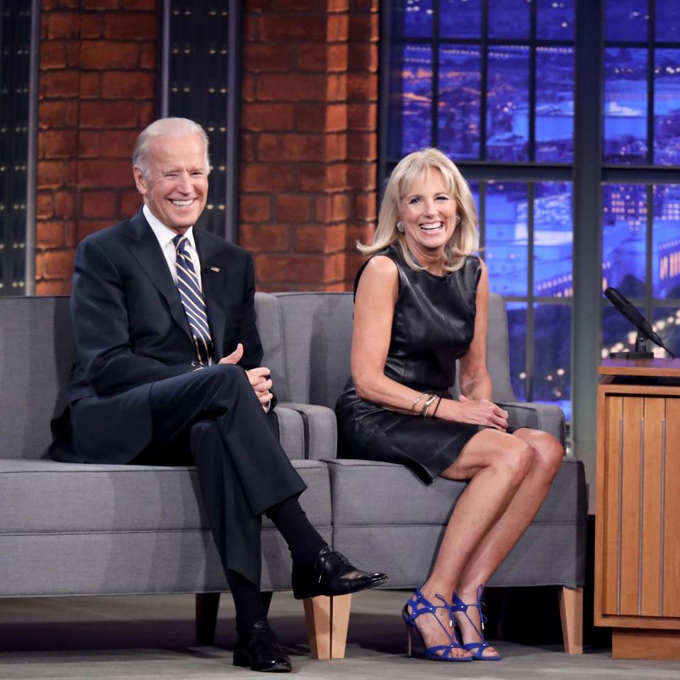 Joe and Jill Biden are interviewed on Late Night With Seth Meyers, October 12, 2016.