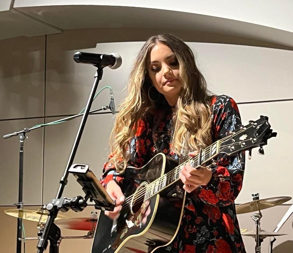 Lauren Mascitti performs on Saturday night at The Speakeasy at Canton Brewing Co. Weather caused the Concert for First Responders to be moved from Centennial Plazas indoors.
