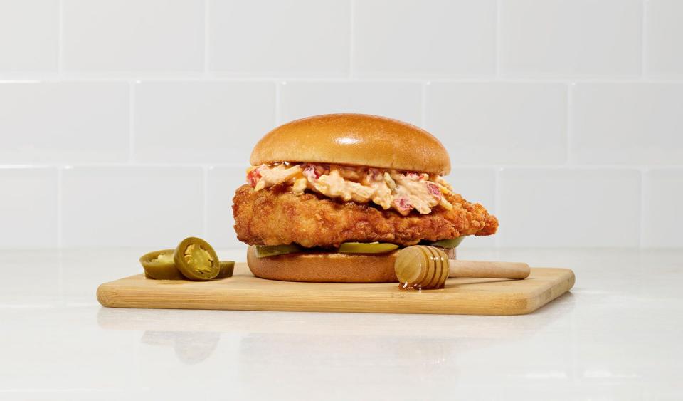 The new Honey Pepper Pimento Chicken Sandwich will be available at Chick-fil-A restaurants nationally on Monday, Aug. 28, 2023.