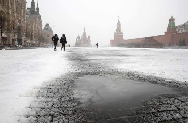 Police officers patrol Red Square in Moscow